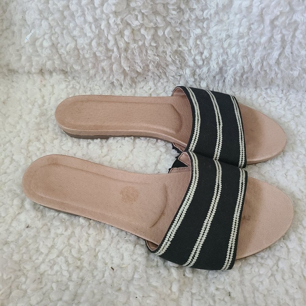Hari Mari Sydney Woven Black Stripe Organic Hemp Strap Minimalist Slide